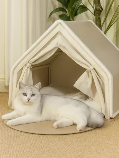 Semi-Enclosed Wooden Cat Bed