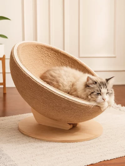 Large Cat House with Hemp Rope Scratching Board