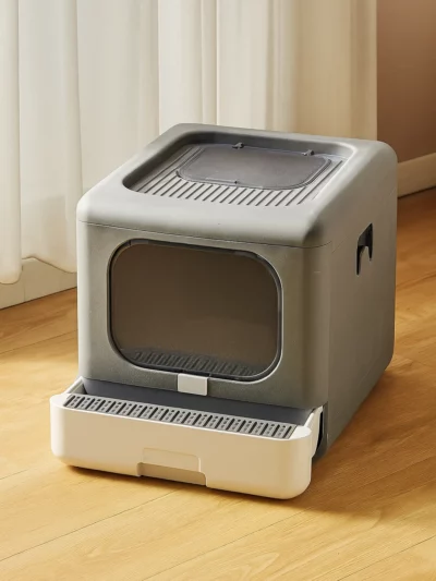 Foldable Covered Cat Litter Box with Scoop & Sifting Tray