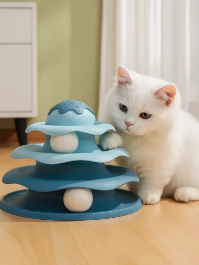 4-Layer Cat Tower Toy – Interactive Track Ball Tower for Kittens
