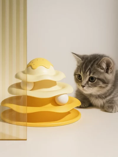 4-Layer Cat Tower Toy – Interactive Track Ball Tower for Kittens